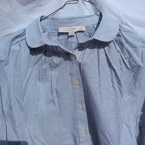 Loft popover Henley button down Peter pan collared women's pinstripe blouse new